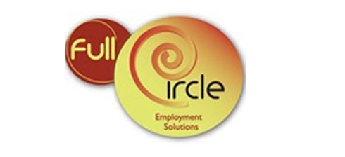 Full Circle red and yellow circle logo. Employment solutions. 