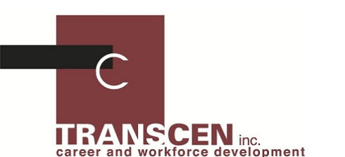 Transcen burgundy and blacklogo. Career and workforce development.