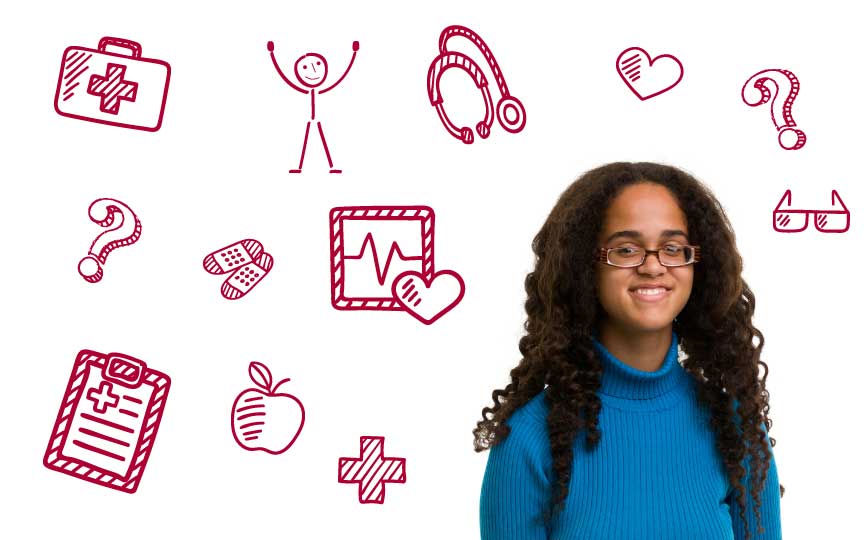 African american girl with glasses smiling. 